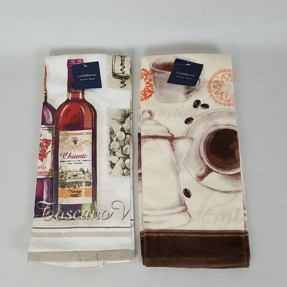 Vtg Crofts&Barrow Wine And Coffee Kitchen Towels 100% cotton New
